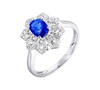 Anneau Bijoux Bague en Argent Femme Taille 59 Or Blanc 18 Carats Saphir Créé en Laboratoire Fleur avec Saphir et Diamant de 1,09 CT Solide Non Plaqué Populaire pour Mesdames Mariage Bijoux