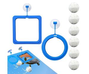 Anneau D'alimentation Du Poisson - 2,2 Pouces Rond 2.9in Extérieur, 2x Aliments Flottants D'aquarium Avec Ventouses, Comprend 6 Balles Nitrifiantes | Tortue, Aquarium Betta, Al