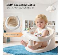 Anneau de Bain Avec capteur température - Siège de bain pour bébé - 4 Ventouses Antidérapantes & Coussins - Sécurité-6 mois et plus