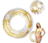 Anneau de Bain, RosyFate Bouée Gonflable Brillante, avec Ballon de Plage, Anneau de Natation à Paillettes, Bouée Piscine, Anneau de Natation Adulte, pour Fête de Piscine