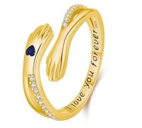 Anneau de Câlin, Bague Or d'étreinte Femme de Pierre de Naissance de septembre, Bague main réglable en Argent Sterling 925 et Bagues ouverte Cadeaux pour les mères, les sœurs et les êtres chers