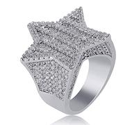 Anneau de conception cinq étoiles en or 14K, face large de la bague d'hommes à densément Moisanite, un cadeau stellaire pour les pionniers et les visionnaires, cadeau de la fête des pères