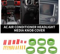 Anneau De Couvercle De Bouton De Commutateur De Contrôle De La Climatisation, De Phare Et De Média - Pour Jeep Wrangler 2018-2023 Alliage D'Aluminium Vert - 6 Pcs.