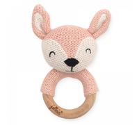 Hochet anneau de dentition biche en tricot rose pâle