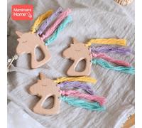 Anneau De Dentition En Bois De Hêtre Pour Bébé, 1 Pièce, Clip De Sucette, Licorne, Chaîne, Pendentif Rongeur, Blanc, Animal, Produits Pour Enfants, Jouet, Cadeau De Noël