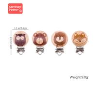 Anneau De Dentition En Bois De Hêtre Pour Bébé, 2 Pièces, Clip De Sucette Imprimé En Bois, Renard Rongeur, Clip Factice, Diy, Chaîne De Sucette, Fermoir Sucette En Métal, Jouet Pour Bébé
