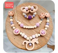 Anneau De Dentition En Bois Et Silicone, 1 Ensemble De Perles Pour Bébé, Cloche, Chariot, Chaîne, Crochet, Perles, Attache-Sucette, Chaîne, Pendentif, Fermoir De Sucette