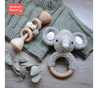 Anneau De Dentition En Bois Pour Bébé, Hochet Musical, Jouet, Animal Rongeur, Éléphant, Sans Bpa, Jouet Montessori, Produits Pour Enfants, 1 Ensemble/2 Pièces