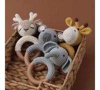 Anneau De Dentition En Bois Sans Bpa Pour Bébé, Hochet Au Crochet En Forme De Lapin, Jouet Éducatif Pour Nouveau-Né, 1 Pièce