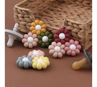 Anneau De Dentition En Silicone En Forme De Fleur Pour Bébé, Perles De Qualité Alimentaire, Soins Infirmiers, Jouet À Mâcher, Sucette Chaîne, Hochet, Accessoires Pendentif