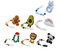 Anneau De Dentition En Silicone, Perles En Bois, Arbre De Noël, Sans Bpa, Bricolage, Collier, Jouet, Dessin Animé, Panda, Lion, Attache-Sucette, Chaîne