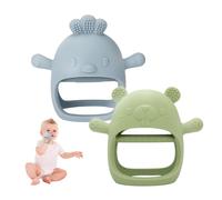 Anneau de dentition en silicone pour bébé - 2 pièces réfrigérant de 0 à 12 mois, jouet sensoriel en forme de moufle (bleu+vert)