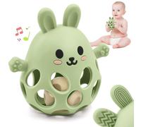 Anneau de Dentition Lapin avec Hochet pour Bébé en Silicone Alimentaire, Facile à Saisir et Doux, Jouet de Dentition Apaisant pour 0 3 6 9 12 18 Mois, Cadeau d'Anniversaire pour Garçon Fille, Vert