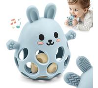 Anneau de Dentition Lapin avec Hochet pour Bébé en Silicone Alimentaire, Facile à Saisir et Doux, Jouet de Dentition Apaisant pour 0 3 6 9 12 18 Mois, Cadeau d'Anniversaire pour Garçon Fille, Bleu