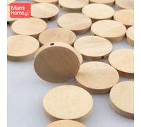 Anneau De Dentition Pour Bébé, 120 Pièces, Perles Rondes En Bois Naturel Plat De 20mm, Non Fini, Fait À La Main, Collier, Cercles En Copeaux De Bois, Disques En Bois