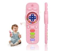 Anneau de dentition pour bébé, Jouet telecommande bebe, 1 Anneau de dentition télécommandé en silicone, sans BPA, Stimule et masse les gencives douloureuses, Cadeaux pour bébés dès 3 mois (Rose)