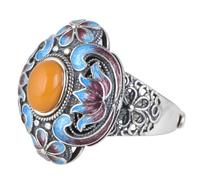 Anneau de fleurs en émail bleu pour les femmes vintage 925 Bague de cloison en argent sterling avec des bijoux en filigrane en pierre ouverts réglables