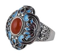 Anneau de fleurs en émail bleu pour les femmes vintage 925 Bague de cloison en argent sterling avec des bijoux en filigrane en pierre ouverts réglables