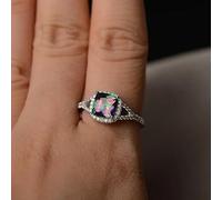 Anneau de l'éternité pour femmes Mystic Topaz Wedding Engagement Infinite Band 8 mm Princesse Cut simulé Mystic Rainbow Gemstone 925 STERLING Silver Cumbic Zirconia Promise Ring (8#),