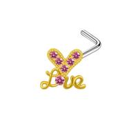 Anneau de Nez Acier Inoxydable, 1pcs 20G Helix Tragus Conch Cartilage Piercing Oreille Studs Bijoux Cœur et « Amour » avec zircone cubique, Or Rose Violet, Style 16, 0.8x7mm