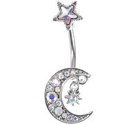 Anneau de nombril étoile de lune colorée pour femmes, haltère incrusté de strass, bijoux de piercing pour le corpsUn design intelligent
