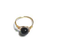 Anneau De Pierre Agate Noire Bague en Pierre Naturelle Femmes Perles Rondes Bague Enveloppée De Fil Vintage Petits Anneaux Frais Cadeau De Fête De La Saint-Patrick Bijoux pour Femme Petite Amie Ma