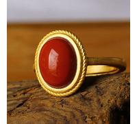 Anneau De Pierre Agate Rouge Bague en Pierre Naturelle Perles Ovales Bague D'Ouverture Réglable Vintage Simple Lunette Classique Pierre Anneaux Femmes Saint Valentin Cadeaux Bijoux pour Femme Petit