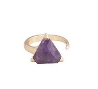Anneau De Pierre Améthyste Bague en Pierre Naturelle Incrustation De Triangle Bague D'Ouverture Réglable Élégante Simple Vintage All-Match Déclaration Anneaux Saint Valentin Cadeau pour Femme P