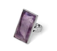 Anneau De Pierre Bague en Pierre D'Améthyste Naturelle Bagues Carrées Bague De Déclaration Bague Réglable Bague en Pierre De Lunette Anneaux D'Articulation en Cristal Simples Cadeaux De Fête De