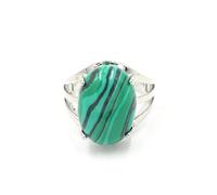 Anneau De Pierre Bague en Pierre De Malachite Naturelle Ovale Prong Setting Ring Bague D'Ouverture Réglable Vintage Classic Simple Rings Women Mother's Day Gifts Cadeau pour Femme Petite Amie Maman