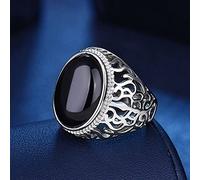 Anneau De Pierre Bague en Pierre Naturelle De Jade Noir Femmes Couleur Argent Bague D'Ouverture Réglable Bagues De Déclaration Vintage Cadeau De Fête De La Saint-Patrick Bijoux pour Femme Petite