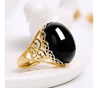 Anneau De Pierre Bague en Pierre Naturelle De Jade Noir Femmes Découpe Bague D'Ouverture Réglable Vintage Déclaration Anneaux Cadeau De Fête De La Saint-Patrick Bijoux pour Femme Petite Amie Mam