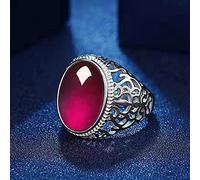 Anneau De Pierre Bague en Pierre Naturelle De Jade Rouge Femmes Couleur Argent Bague D'Ouverture Réglable Vintage Déclaration Anneaux Cadeau De Fête De La Saint-Patrick Bijoux pour Femme Petite A