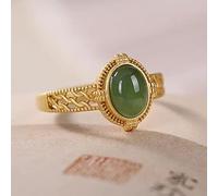 Anneau De Pierre Bague en Pierre Naturelle De Jade Vert Découpe Ovale Ouverture Réglable Chakras Bague Délicate À La Mode Bagues en Pierre Femmes Saint Valentin Cadeaux Bijoux pour Femme Petite