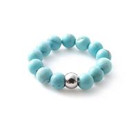 Anneau De Pierre Bague en Pierre Naturelle Turquoise Couleur Argent Perlée Bague D'Ouverture Réglable Boho Simple Classic Statement Valentines Gift pour Femme Petite Amie Maman