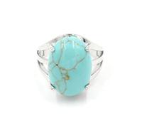Anneau De Pierre Bague en Pierre Turquoise Naturelle Ovale Prong Setting Ring Bague D'Ouverture Réglable Vintage Classic Simple Rings Women Mother's Day Gifts Cadeau pour Femme Petite Amie Maman