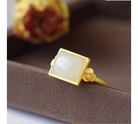 Anneau De Pierre Blanc Jade Pierre Naturelle Ouverture Réglable Rectangle Lunette Bague Femme Vintage Classic Statement Anneaux Cadeau De La Saint-Patrick pour Maman Soeur Femme Et Petite Amie