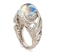 Anneau de pierre de lune naturelle pour les femmes 925 Anneau en argent sterling ailes anges Band de mariage charmant diamant engagement promesse bagues taille 6-10