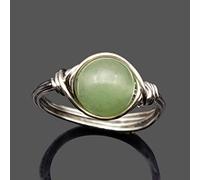 Anneau De Pierre Fil d'acier Rond Enroulement Vert Aventurine Bague en Pierre Naturelle Femmes Déclaration Bague Élégante Mode Simple Vintage Anneaux Saint Valentin Cadeau pour Femme Petite Amie