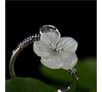 Anneau De Pierre Fleur De Prunier De Jade Blanc Bague D'Ouverture Réglable en Pierre Naturelle Femmes Délicate Déclaration Vintage Anneaux Cadeau De La Saint-Patrick pour Maman Soeur Femme Et Pet