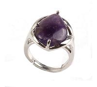Anneau De Pierre Forme De Larme Améthyste Bague en Pierre Naturelle Femmes Réglable Prong Réglage Bague Déclaration Simple Bague Fête des Mères Cadeau pour Maman Épouse Petite Amie