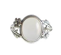 Anneau De Pierre Incrustation De Jade Blanc Style Ethnique Bague À Ouverture Réglable en Pierre Naturelle Femmes Délicates Vintage Déclaration Anneaux Cadeau De La Saint-Patrick pour Maman Soeur