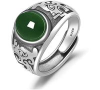 Anneau De Pierre Incrustation De Jade Vert Pierre Naturelle Ouverture Réglable Large Anneau Hommes À La Mode Déclaration Anneaux Cadeau De La Saint-Patrick pour Papa Frère Mari Et Petit Ami