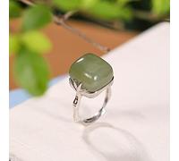 Anneau De Pierre Jade Bague en Pierre Naturelle Ouverture Réglable Bague en Argent Vintage Simple Lunette Classique Pierre Anneaux Femmes Saint Valentin Cadeaux Bijoux pour Femme Petite Amie Maman