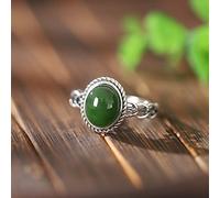 Anneau De Pierre Jade Vert Bague en Pierre Naturelle Femme Bague Incrustée Bague À Ouverture Réglable Vintage Déclaration Anneaux Saint-Patrick Cadeau De Fête Bijoux pour Femme Petite Amie Mama
