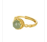 Anneau De Pierre Jade Vert Bague En Pierre Naturelle Perles Rondes Bague D'Ouverture Réglable Vintage Simple Déclaration Pierre Anneaux Femmes Saint Valentin Cadeaux Bijoux Pour Femme Petite Amie