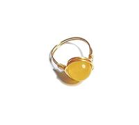 Anneau De Pierre Jaspe Jaune Bague en Pierre Naturelle Femmes Perles Rondes Bague Enveloppée De Fil Bagues Simples Vintage Cadeau De Fête De La Saint-Patrick Bijoux pour Femme Petite Amie Maman
