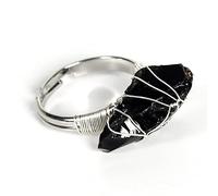 Anneau De Pierre Obsidienne Irrégulière Bague en Pierre Naturelle Couleur Argent Bague D'Ouverture Réglable Femmes Déclaration Anneaux Simples Cadeau Saint Valentin pour Femme Petite Amie Maman
