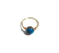 Anneau De Pierre Pierre d'oeil De Tigre Bleu Bague en Pierre Naturelle Femmes Perles Rondes Bague Enveloppée De Fil Vintage Petits Anneaux Frais Cadeau De Fête De La Saint-Patrick Bijoux pour Femm