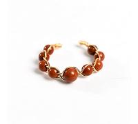 Anneau De Pierre Tresse De Fil De Cuivre Jaspe Rouge Bague en Pierre Naturelle Bague D'Ouverture Réglable Femmes Boho Déclaration Anneaux Simples Cadeau Saint Valentin pour Femme Petite Amie Maman